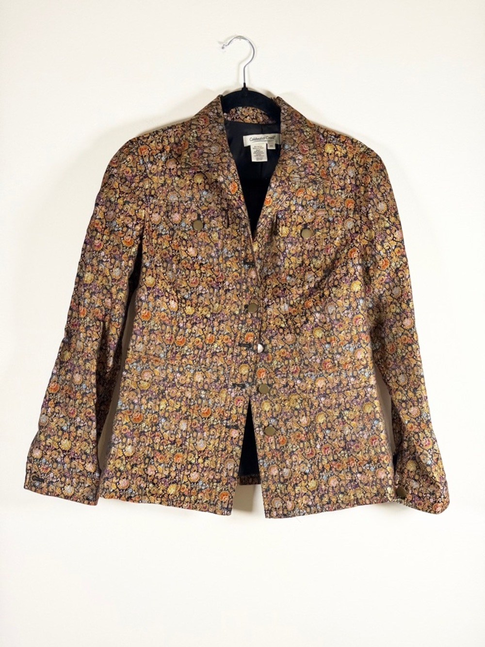 Coldwater Creek Shimmering Floral Brocade Blazer - Gold & Purple Accents